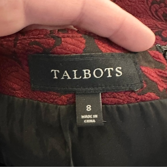 Talbots Red and Black Damask Pencil Skirt w/ Velvet Trim Detail - Picture 4 of 5